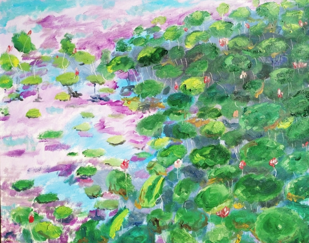 李文特写生风景《荷塘三》50x60,布面油画.