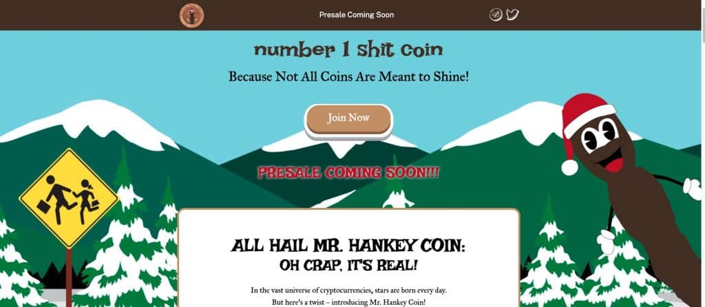新Shitcoin屎币加密货币Mr Hankey 50万美元预售极速火红